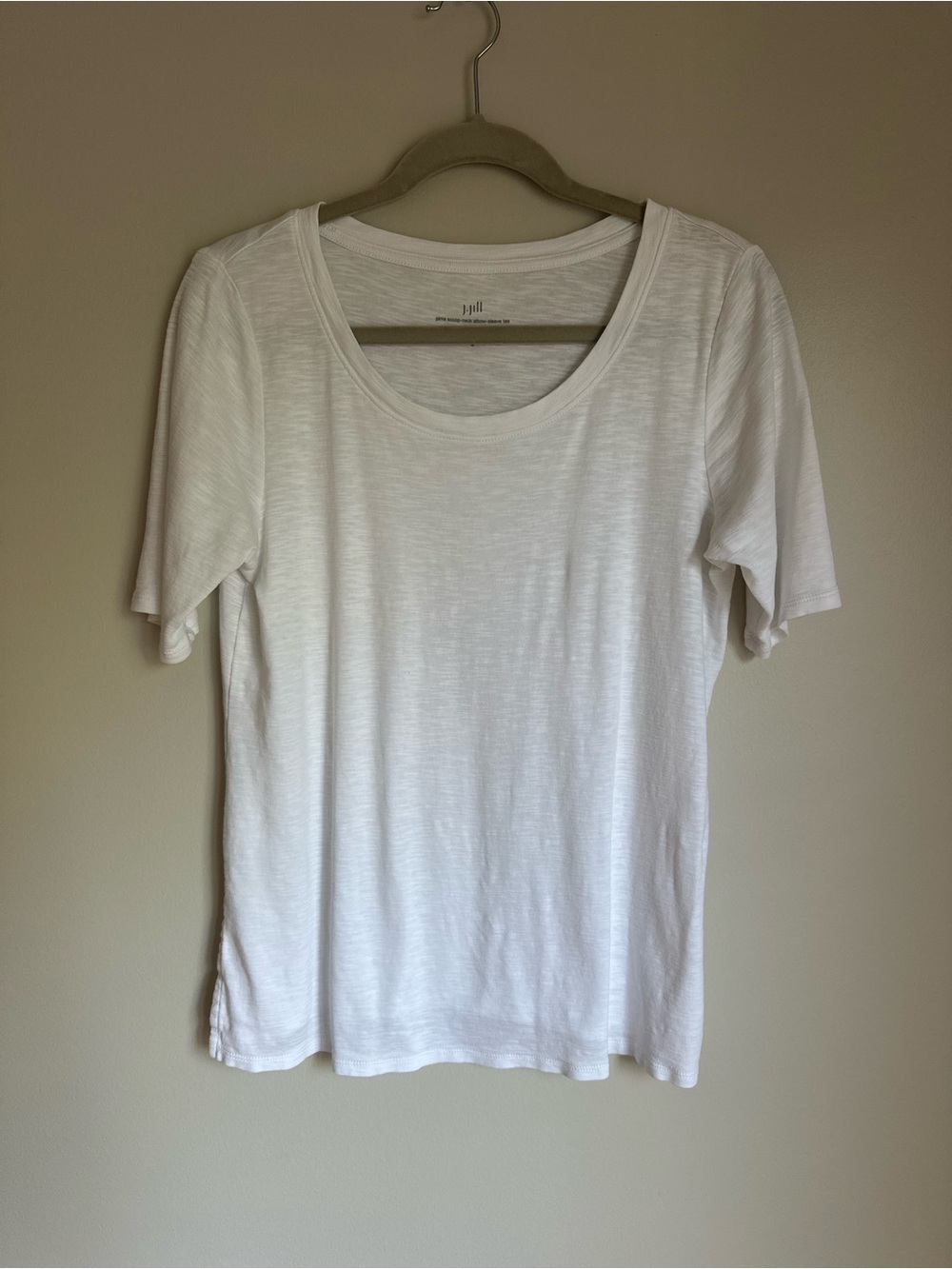 J. Jill White Pima Cotton Scoop Neck Elbow Sleeve Tee Size Medium Slub Knit